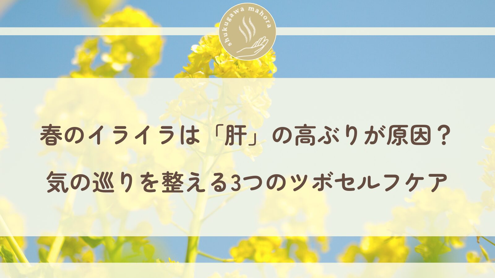 春のイライラと東洋医学の肝の関係|気の巡りを整えるツボセルフケア|西宮市夙川の自律神経鍼きゅう院
